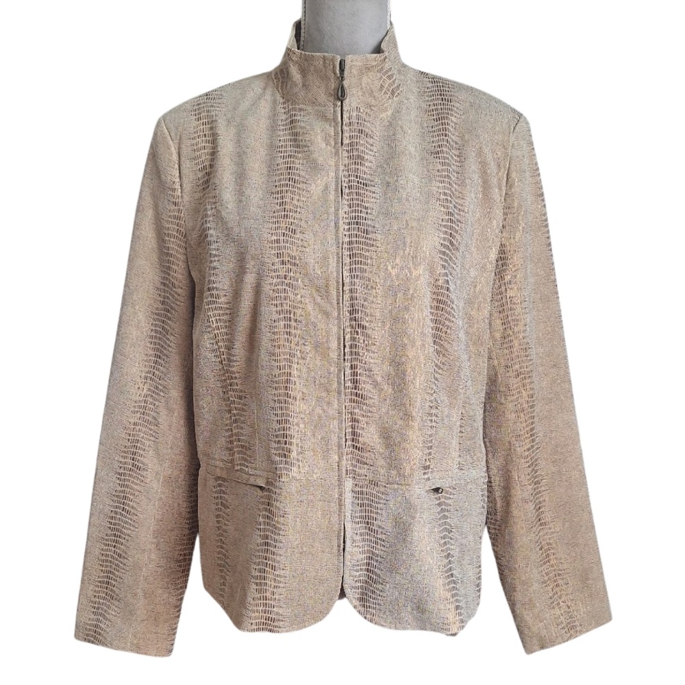 Business Casual Office Jacket Erin London Classic Sz L Beige Snake Skin Print